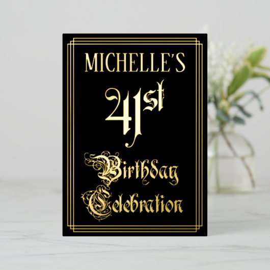 41th Birthday Party – スクリプファンシートと名前をカスタムする 箔招待状 (立ち正面)