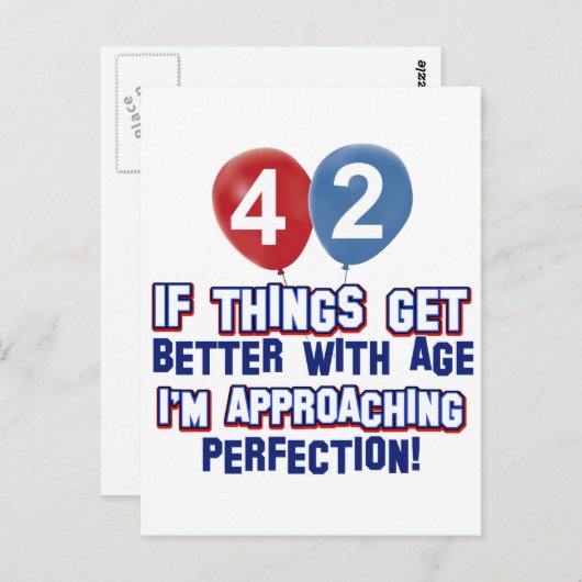 42おもしろい歳の誕生日デザイン ポストカード (正面/裏面)