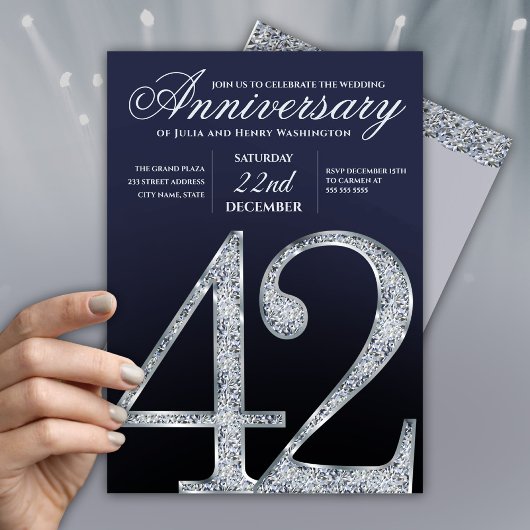 42周年記念ダイヤモンドシルバー紺デザイン 招待状