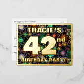 42回目の誕生日パーティはっきりした:, カラフル Fireworks Look 箔招待状ポストカード (正面/裏面)