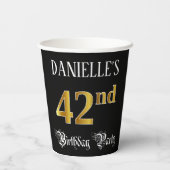 42回目の誕生日パーティファンシー – スクリプト、フェイク金ゴールドの外観 紙コップ (裏面)