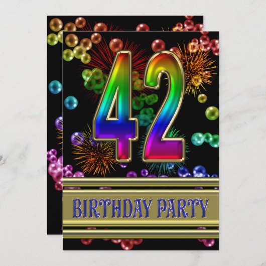 42回目の誕生日パーティーの招待(バブル付き) 招待状 (正面/裏面)