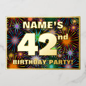 42回目の誕生日パーティー – おもしろいカラフル、Fireworks Look 箔招待状 (正面)