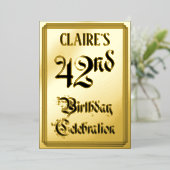 42歳の誕生日パーティー — エレガントなスクリプト + オーダーメイドの名前 箔招待状 (立ち正面)