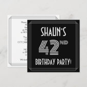 42歳の誕生日パーティー：カスタムネーム付きのアールデコスタイル 招待状 (正面/裏面)