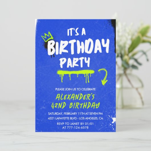 42歳の誕生日招待状メンズグラフィティ絵を描スプレー 招待状 (スタンド正面)
