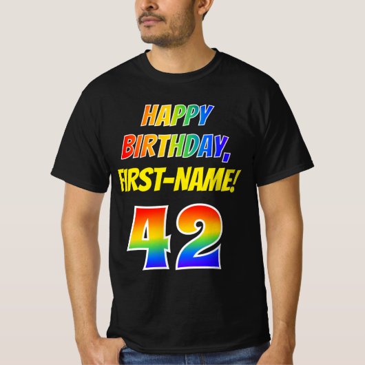 42歳の誕生日 — 大胆で楽しいレインボー42、カスタムネーム Tシャツ (正面)