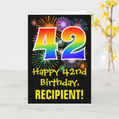 42歳の誕生日: 遊び心のある花火のパターン + 虹色の42 カード (黄色い花)