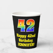42番目の誕生日カラフル:,おもしろい，エキサイティング， Rainbow 42 紙コップ (正面)