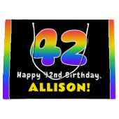 42番目の誕生日カラフル: Rainbow # 42,名前をカスタムする ラージペーパーバッグ (正面)