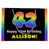 42番目の誕生日カラフル: Rainbow # 42,名前をカスタムする ラージペーパーバッグ (裏面)