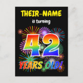 42番目の誕生日-おもしろい花火、レインボールック"42" ポストカード (正面)