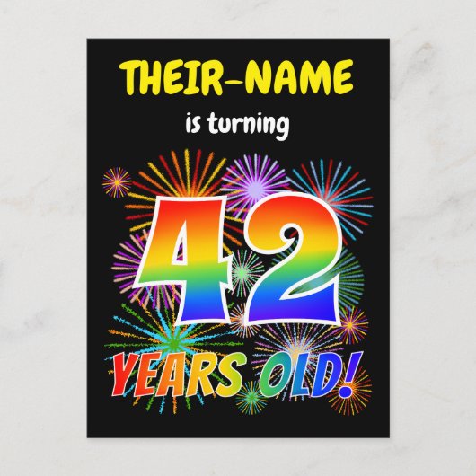 42番目の誕生日-おもしろい花火、レインボールック"42" ポストカード (正面)