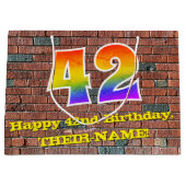 42番目の誕生日:おもしろい、インスパイアグラフィティ・レインボー# 42 ラージペーパーバッグ (正面)