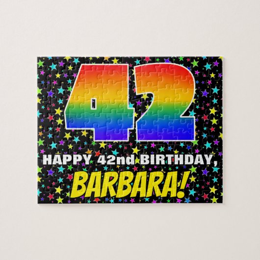 42番目の誕生日:おもしろい、カラフル星野パターン ジグソーパズル (横)
