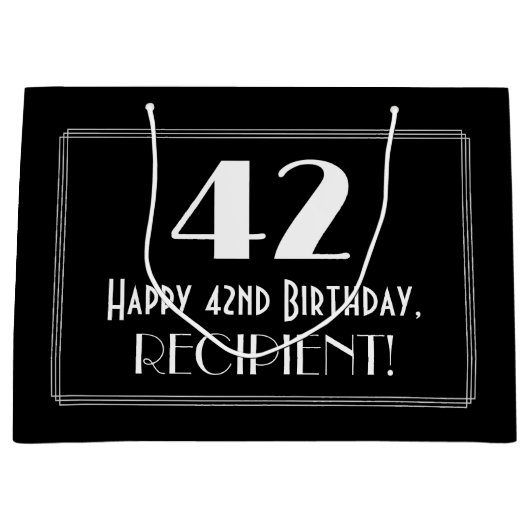 42番目の誕生日:インスパイアアールデコスタイル「42」、名前 ラージペーパーバッグ (正面)