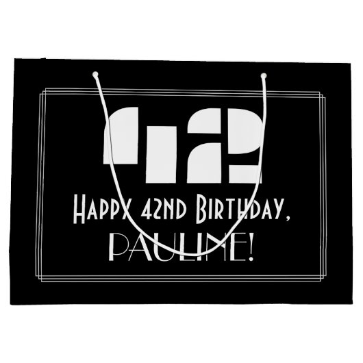 42番目の誕生日~インスパイアアールデコルック"42" +名前 ラージペーパーバッグ (裏面)