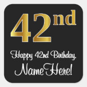 42番目の誕生日-エレガント豪華なフェイク金ゴールドルック# スクエアシール (正面)