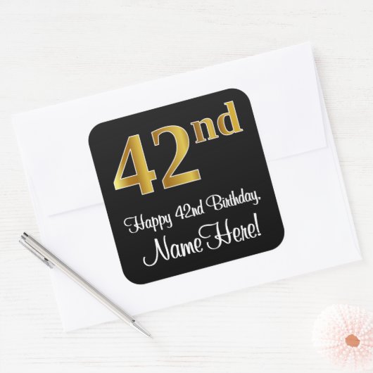 42番目の誕生日-エレガント豪華なフェイク金ゴールドルック# スクエアシール (封筒)