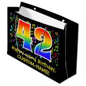 42番目の誕生日-カラフル音楽シンボル、レインボー42 ラージペーパーバッグ (正面アングル)