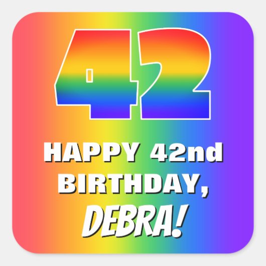 42番目の誕生日: カラフル、おもしろいレインボーパターン# 42 スクエアシール (正面)