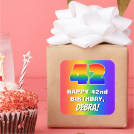 42番目の誕生日: カラフル、おもしろいレインボーパターン# 42 スクエアシール