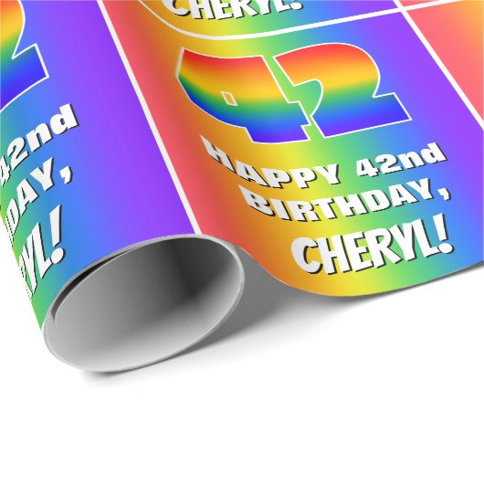 42番目の誕生日: カラフル、おもしろいレインボーパターン# 42 ラッピングペーパー (ロールコーナー)