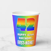 42番目の誕生日: カラフル、おもしろいレインボーパターン# 42 紙コップ (裏面)