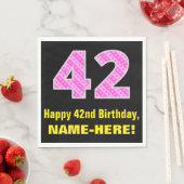 42番目の誕生日：ピンクストライプのハートと"42" +名前 スタンダードランチョンナプキン (インサイチュ)