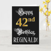 42番目の誕生日:ファンシースクリプト、フェイク金ゴールド・ルック、名前 カード (黄色い花)