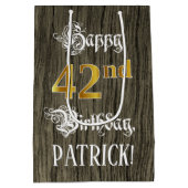 42番目の誕生日:フェイク金ゴールドルック&ウッドフェイクパターン ミディアムペーパーバッグ (裏面)