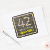 42番目の誕生日:フローラ番号フェイク、木目、名前 スクエアシール (封筒)