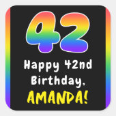 42番目の誕生日:レインボースペクトル# 42、名前をカスタムする スクエアシール (正面)