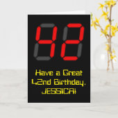 42番目の誕生日:レッドデジタルクロックスタイル「42」 +名前 カード (黄色い花)