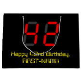 42番目の誕生日:レッドデジタルクロックスタイル「42」 +名前 ラージペーパーバッグ (正面)