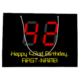 42番目の誕生日：レッドデジタルクロックスタイル「42」 +名前 ラージペーパーバッグ