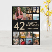 42誕生日フォトコラージュ13枚フォトブラック&金ゴールド カード (黄色い花)