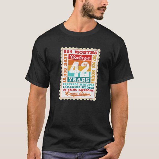 42誕生日42歳ヴィンテージ切手B Tシャツ (正面)