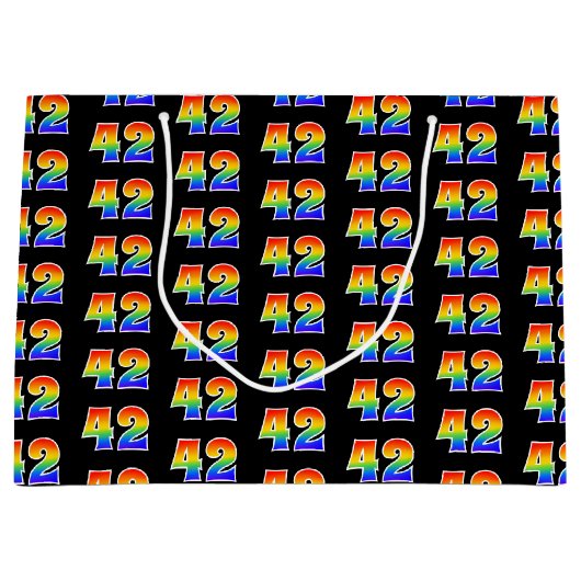 42誕生日:おもしろいレインボーイベント第42パターン ラージペーパーバッグ (正面)