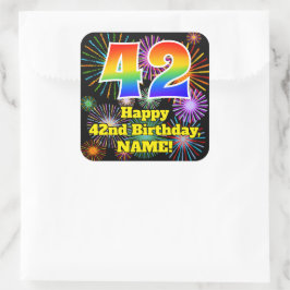 42誕生日:おもしろい花火ルック、虹# 42 スクエアシール