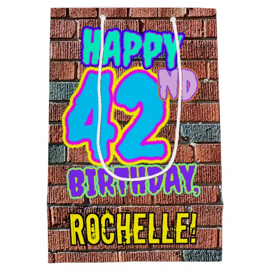 42誕生日:おもしろい、アーバングラフィティインスパイアルック ミディアムペーパーバッグ (裏面)