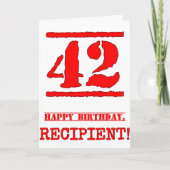 42誕生日:おもしろい、赤ゴムスタンプルックインスパイアス カード (正面)