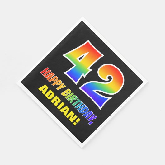 42誕生日:はっきりした,おもしろい,シンプル虹, 42 スタンダードランチョンナプキン (角)