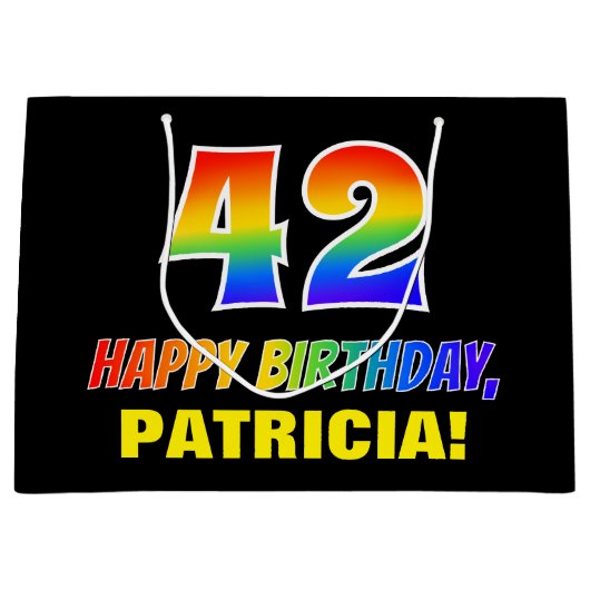 42誕生日:はっきりした,おもしろい,シンプル虹, 42 ラージペーパーバッグ (正面)