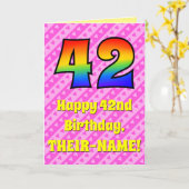 42誕生日:ピンクストライプのハート、レインボー# 42 カード (黄色い花)