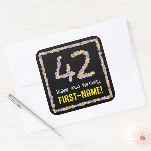 42誕生日:フローラ花数名前をカスタムする スクエアシール (封筒)