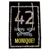 42誕生日:フローラ花数名前をカスタムする ミディアムペーパーバッグ (裏面)