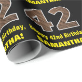 42誕生日:名前フェイク&木目パターン「42」 ラッピングペーパー (ロールコーナー)