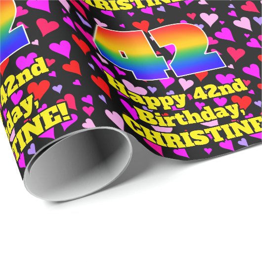 42誕生日:愛するハートパターン、虹# 42 ラッピングペーパー (ロールコーナー)