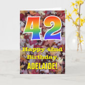 42誕生日、素朴紅葉、レインボー「42」 カード (黄色い花)
